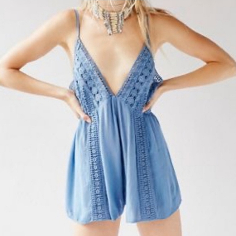 Free People Light Blue Crochet Romper